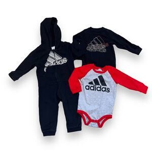 Adidas Baby Boy 18m Bundle Long Sleeve Jumpsuit & Bodysuits Black Red Gray